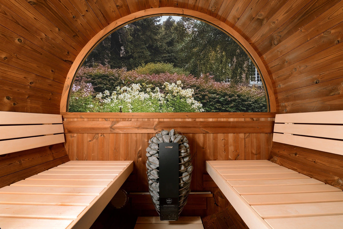 Evander 6 Person Half Moon Canopy Barrel Sauna