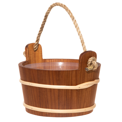 4Living Sauna Bucket with Plastic Liner and Sisal Rope Handle, 4 Liter, Thermo-Alder Wood