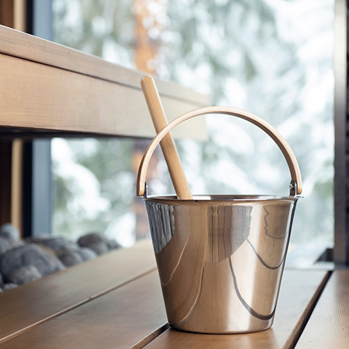 Rento Harri Koskinen Sauna Bucket, Stainless Steel with Birch Handle