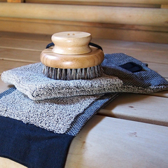Rento Sauna Wash Mitten, Terry Linen, Brown, 6" x 10"