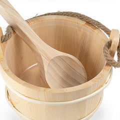 PROSAUNAS Sauna Bucket with Ladle and Rope Handle, 4 Liter, Pine Wood