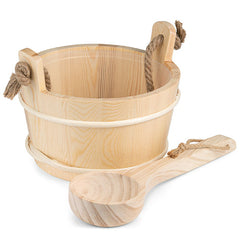 PROSAUNAS Sauna Bucket with Ladle and Rope Handle, 4 Liter, Pine Wood
