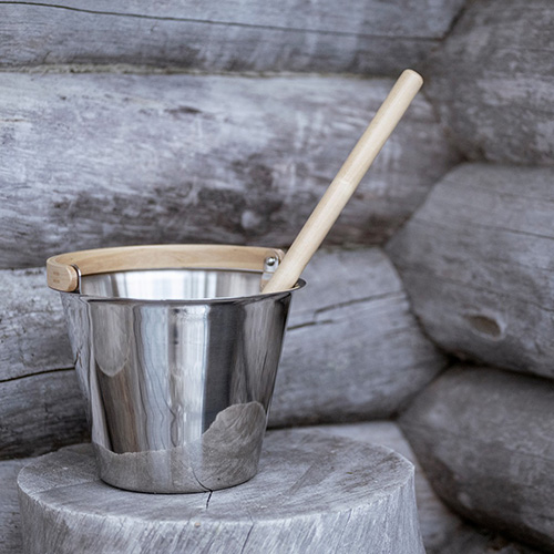Rento Harri Koskinen Sauna Bucket, Stainless Steel with Birch Handle
