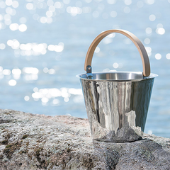 Rento Harri Koskinen Sauna Bucket, Stainless Steel with Birch Handle