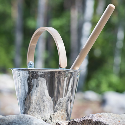 Rento Harri Koskinen Sauna Bucket, Stainless Steel with Birch Handle