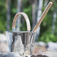 Rento Harri Koskinen Sauna Bucket, Stainless Steel with Birch Handle