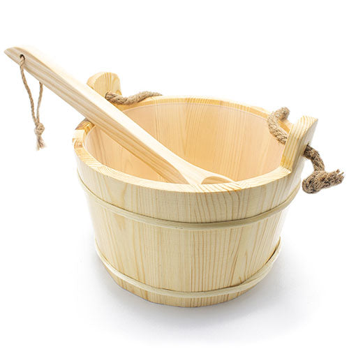 PROSAUNAS Sauna Bucket with Ladle and Rope Handle, 6 Liter, Pine Wood
