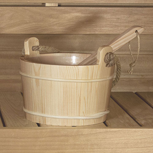 PROSAUNAS Sauna Bucket with Ladle and Rope Handle, 6 Liter, Pine Wood