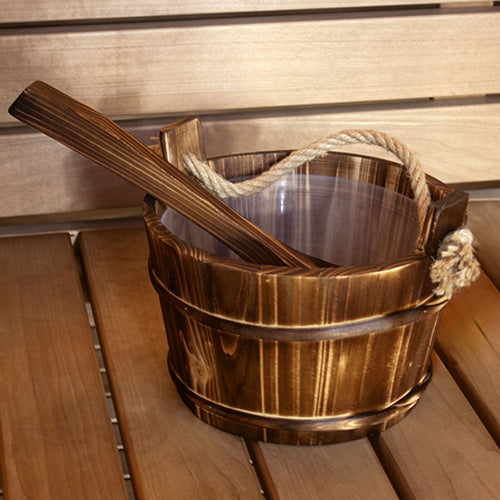 PROSAUNAS Sauna Bucket with Ladle and Rope Handle, 1 Gallon, Spruce Wood