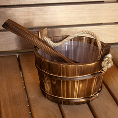PROSAUNAS Sauna Bucket with Ladle and Rope Handle, 1 Gallon, Spruce Wood
